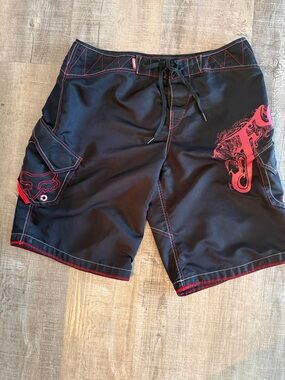 Fox Men’s  black board shorts  with Red Accent